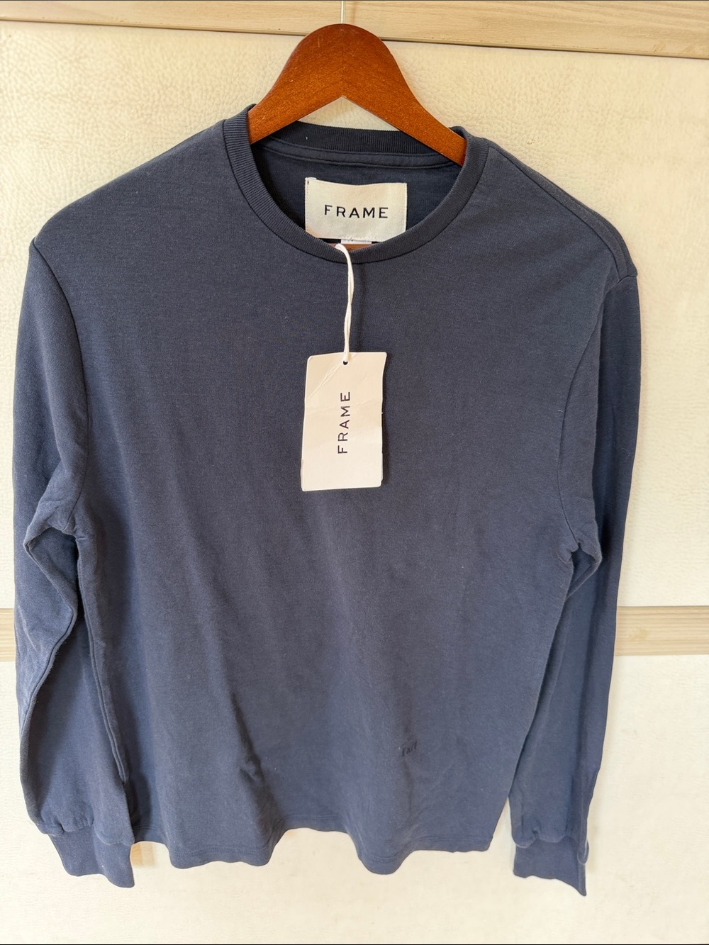 Frame Denim Men's Long-Sleeve Crewneck Shirt in Navy Blue duo fold crew